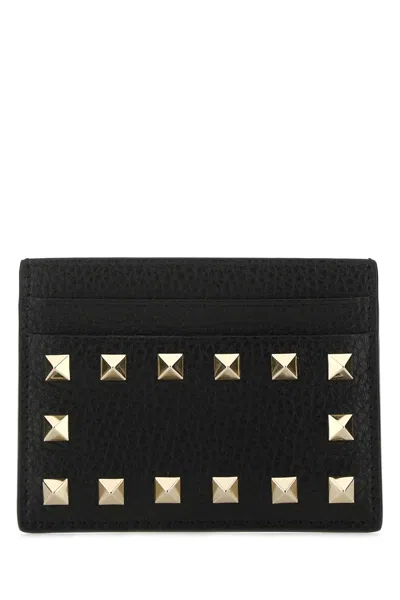 Valentino Garavani Black Leather Rockstud Card Holder