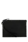 Valentino Rectangular Leather Rockstud Clutch With Wrist Strap