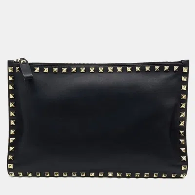 Pre-owned Valentino Garavani Black Leather Rockstud Clutch