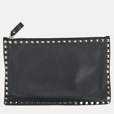 Pre-owned Valentino Garavani Black Leather Rockstud Clutch