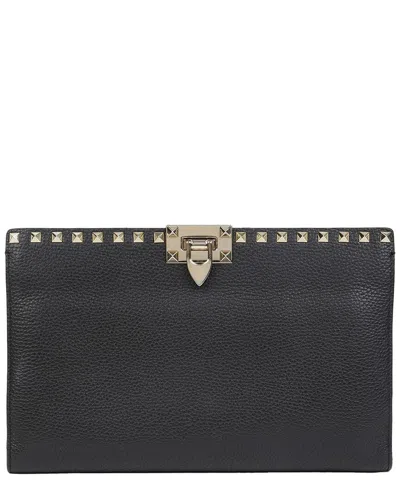 Valentino Garavani Valentino Black Leather Rockstud Clutch (authentic Pre-loved)