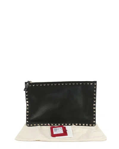 Pre-owned Valentino Garavani Valentino Black Leather Rockstud Clutch (authentic Pre-loved)
