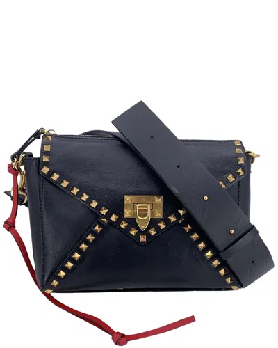Valentino Garavani Valentino Black Leather Rockstud Crossbody (authentic Pre-loved) In Blue