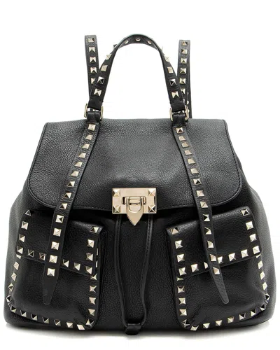 Valentino Garavani Valentino Black Leather Rockstud Double Pocket Backpack (authentic Pre-loved)