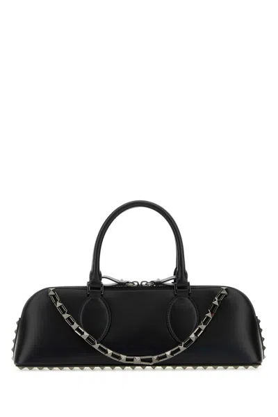 Valentino Garavani Black Leather Rockstud East-west Handbag