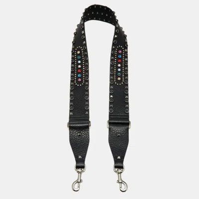 Pre-owned Valentino Garavani Black Leather Rockstud Embellished Shoulder Bag Strap