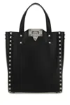 Valentino Black Leather Rockstud Handbag In Black