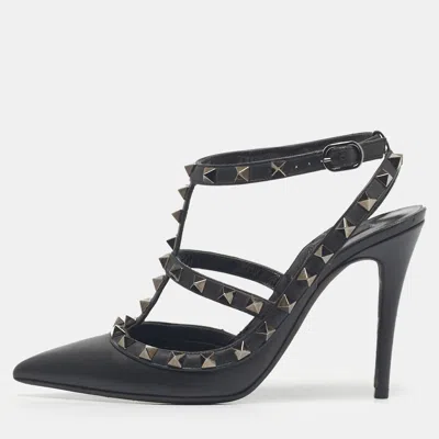 Pre-owned Valentino Garavani Black Leather Rockstud Pumps Size 36