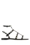 Valentino Black Leather Rockstud Sandals In 0no