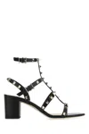 Valentino Leather Rockstud Block Heel Sandals In Black