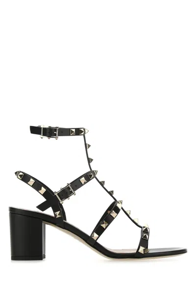 VALENTINO GARAVANI BLACK LEATHER ROCKSTUD SANDALS