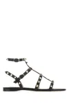 Valentino Garavani Rockstud Flat Calfskin Sandal With Straps Woman Black 41.5 In Black