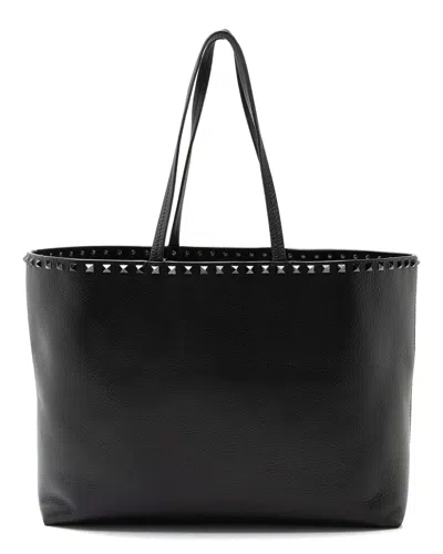 VALENTINO GARAVANI VALENTINO BLACK LEATHER ROCKSTUD SHOPPER TOTE (AUTHENTIC PRE-LOVED)
