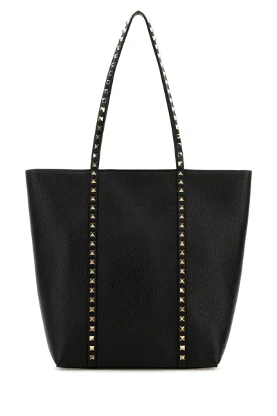 Valentino Garavani Black Leather Rockstud Shopping Bag