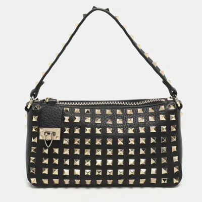 Pre-owned Valentino Garavani Black Leather Rockstud Shoulder Bag