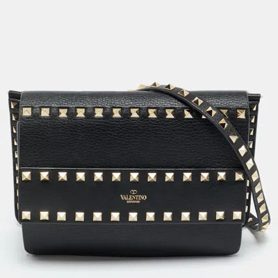 Pre-owned Valentino Garavani Black Leather Rockstud Shoulder Bag