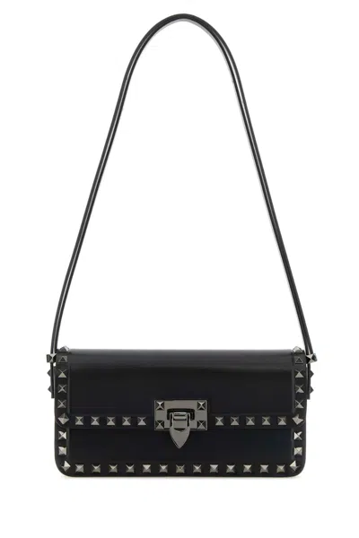 Valentino Garavani Black Leather Rockstud Shoulder Bag In Nero