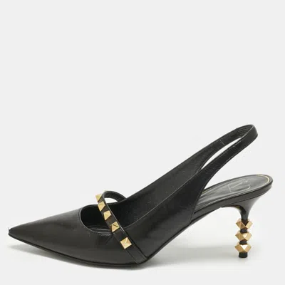 Pre-owned Valentino Garavani Black Leather Rockstud Slingback Pumps Size 38