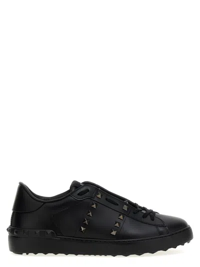 VALENTINO GARAVANI BLACK LEATHER ROCKSTUD SNEAKERS