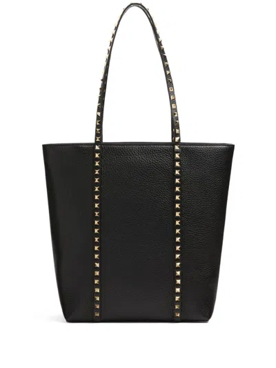 Valentino Garavani Rockstud Shopping Bag In Grained Calfskin In Black