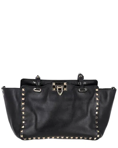 VALENTINO GARAVANI VALENTINO BLACK LEATHER ROCKSTUD TRAPEZE TOTE (AUTHENTIC PRE-LOVED)