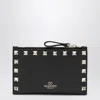 Valentino Rockstud Leather Zip Around Card Holder In Black