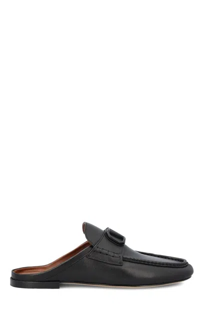 Valentino Garavani Black Leather Slippers