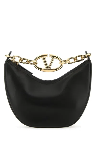 Valentino Garavani Black Leather Small Hobo Vlogo Moon Handbag