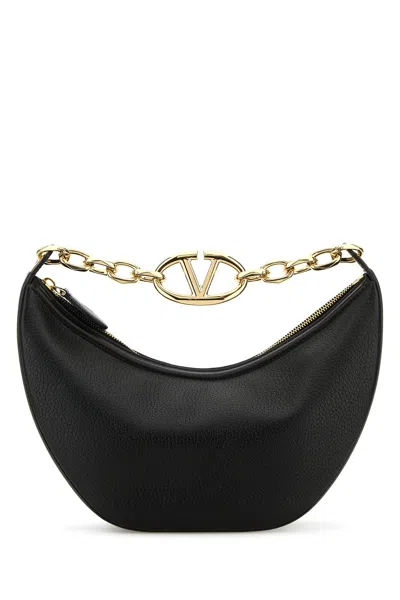 Valentino Garavani Black Leather Small Hobo Vlogo Moon Handbag