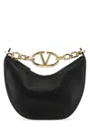 VALENTINO GARAVANI BLACK LEATHER SMALL HOBO VLOGO MOON HANDBAG