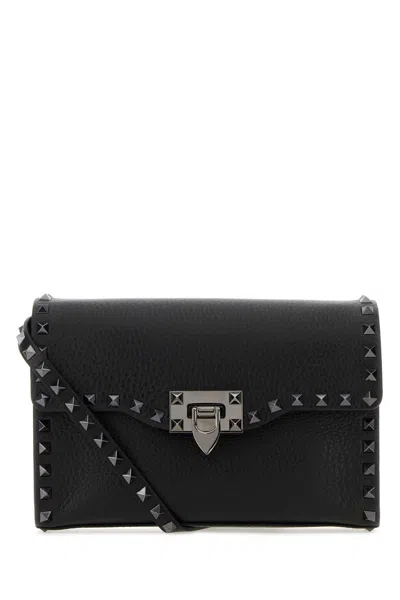Valentino Garavani Black Leather Small Rocketed Crossbody Bag