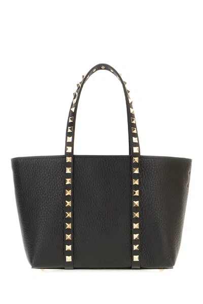 Valentino Garavani Black Leather Small Rockstud Shopping Bag