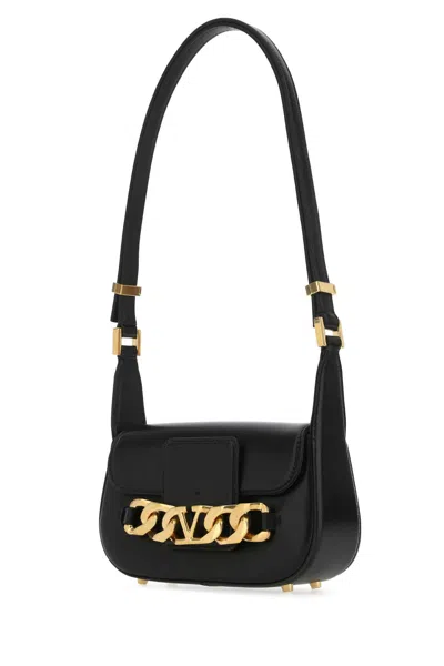 Valentino Garavani Black Leather Small Vlogo Chain Crossbody Bag In 0no