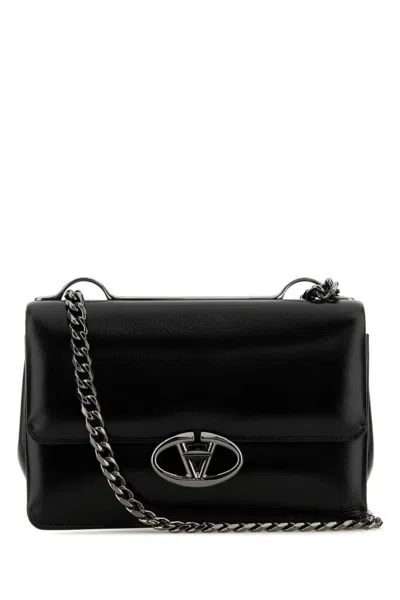 VALENTINO GARAVANI BLACK LEATHER SMALL VLOGO SHOULDER BAG