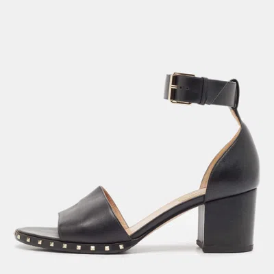 Pre-owned Valentino Garavani Black Leather Soul Rockstud Ankle Strap Sandals Size 39.5