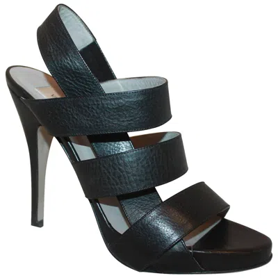 Pre-owned Valentino Garavani Valentino Black Leather Strappy Platform Heels - 37