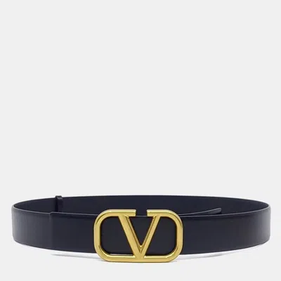 Pre-owned Valentino Garavani Black Leather V-logo Reversible Belt