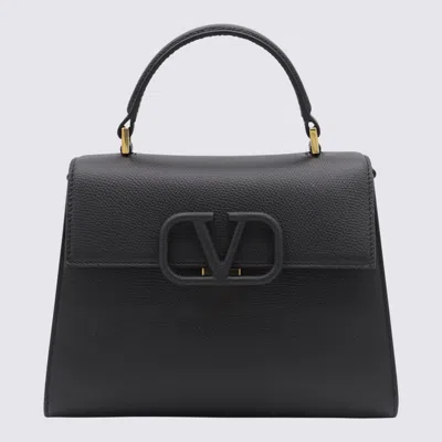 Valentino Garavani Black Leather V Sling Top Handle Bag