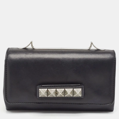 Pre-owned Valentino Garavani Black Leather Va Va Voom Crystals Clutch