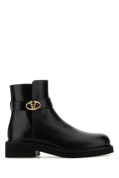 Valentino Garavani Black Leather Vlogo Ankle Boots