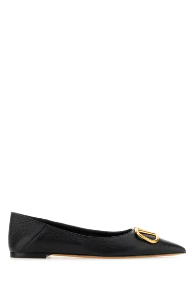 Valentino Garavani Vlogo Leather Ballerina Shoes In Black