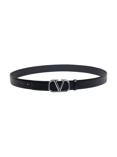 Valentino Garavani Black Leather Vlogo Belt