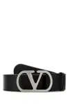 Valentino Black Leather Vlogo Belt In Black