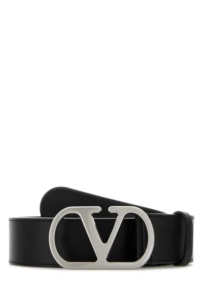 Valentino Garavani Black Leather Vlogo Belt