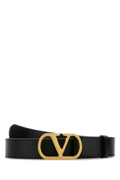Valentino Garavani Black Leather Vlogo Belt In Gray