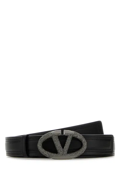 VALENTINO GARAVANI BLACK LEATHER VLOGO BELT