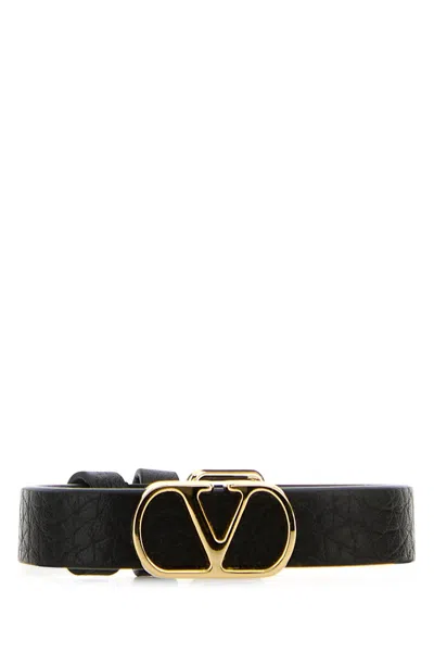 Valentino Garavani Black Leather Vlogo Bracelet In Nero