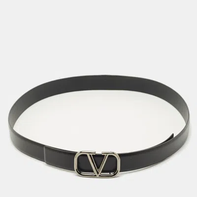 Pre-owned Valentino Garavani Black Leather Vlogo Buckle Belt 90cm