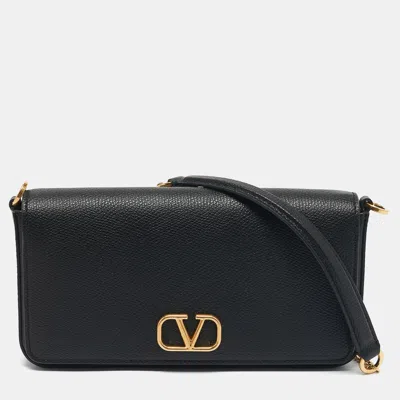 Pre-owned Valentino Garavani Black Leather Vlogo Chain Clutch