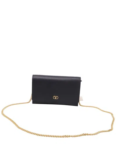 Pre-owned Valentino Garavani Valentino Black Leather Vlogo Chain Wallet (authentic Pre-loved)